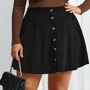 Plus Corduroy Black button Detail Minimalist mini skirt